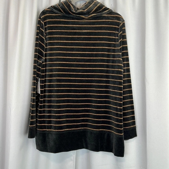 ZENERGY Chico’s Velour Lurex Stripe Cowl Neck Top NWT Chico’s Size 2 - Picture 3 of 8